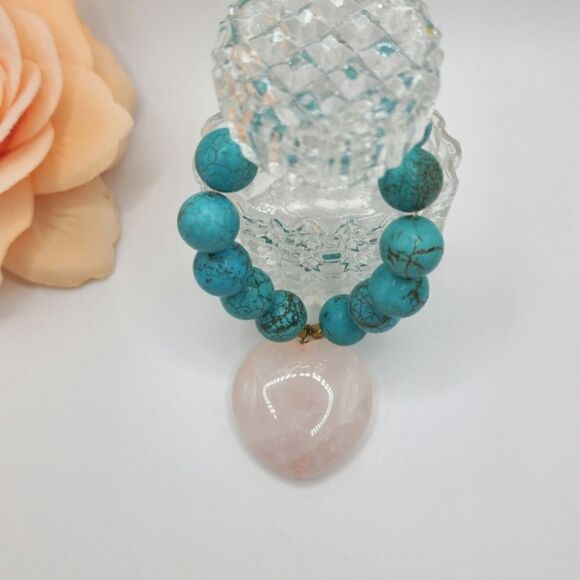 Turquoise Rose quartz heart bracelet - Picture 5 of 9